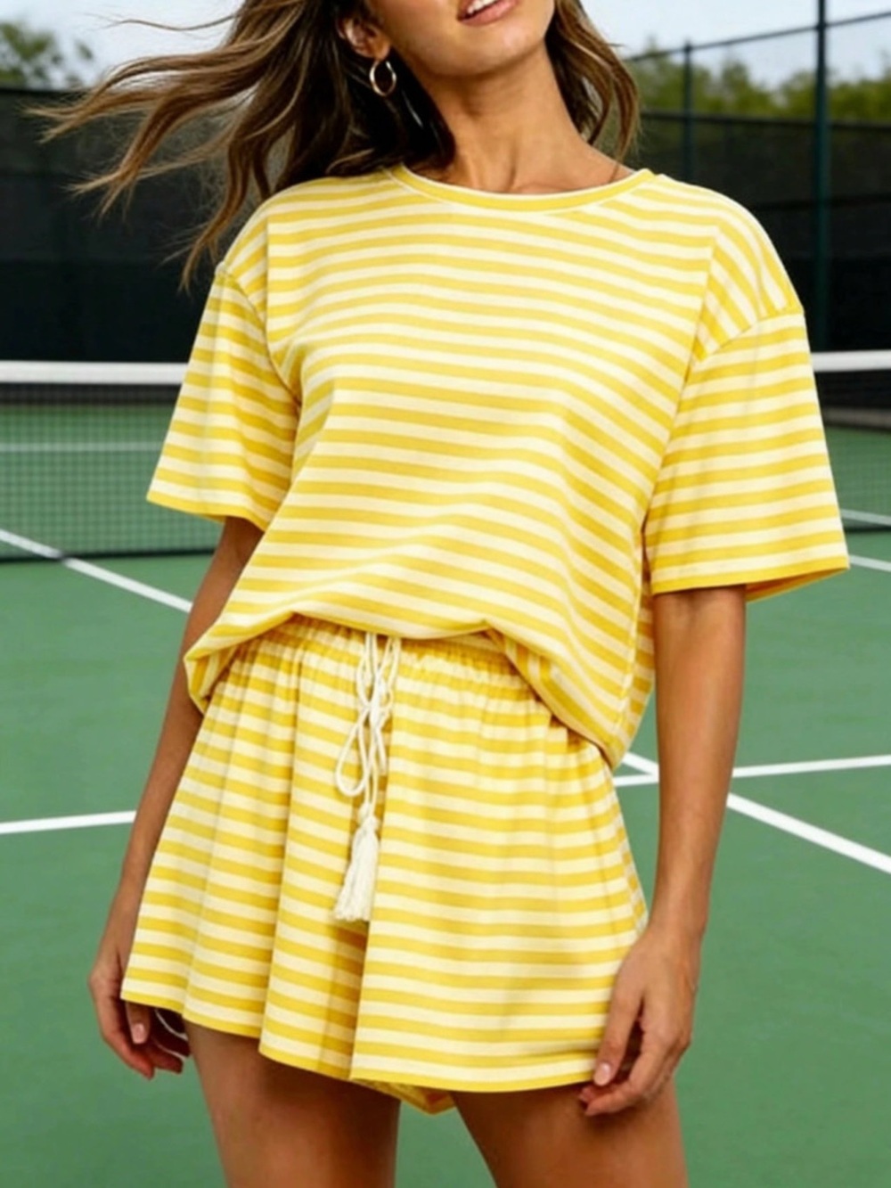 Striped Short Sleeve Tee and Drawstring Shorts Set - Picture 7 of 14
